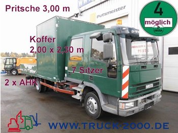 Samochód dostawczy skrzyniowy, Samochód dostawczy doka Iveco 75 E 14 DoKa 7 Sitzer Pritsche+Koffer+2xAHK: zdjęcie 1
