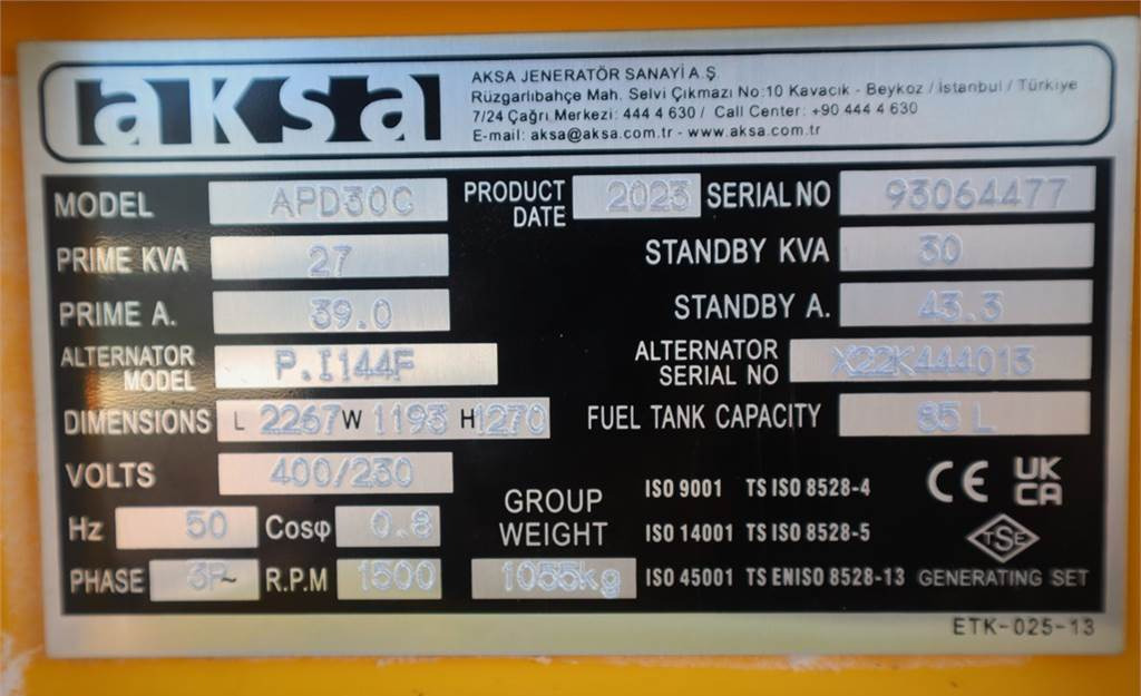 Generator budowlany AKSA APD30C Valid inspection, *Guarantee! Diesel, 30 kV: zdjęcie 7