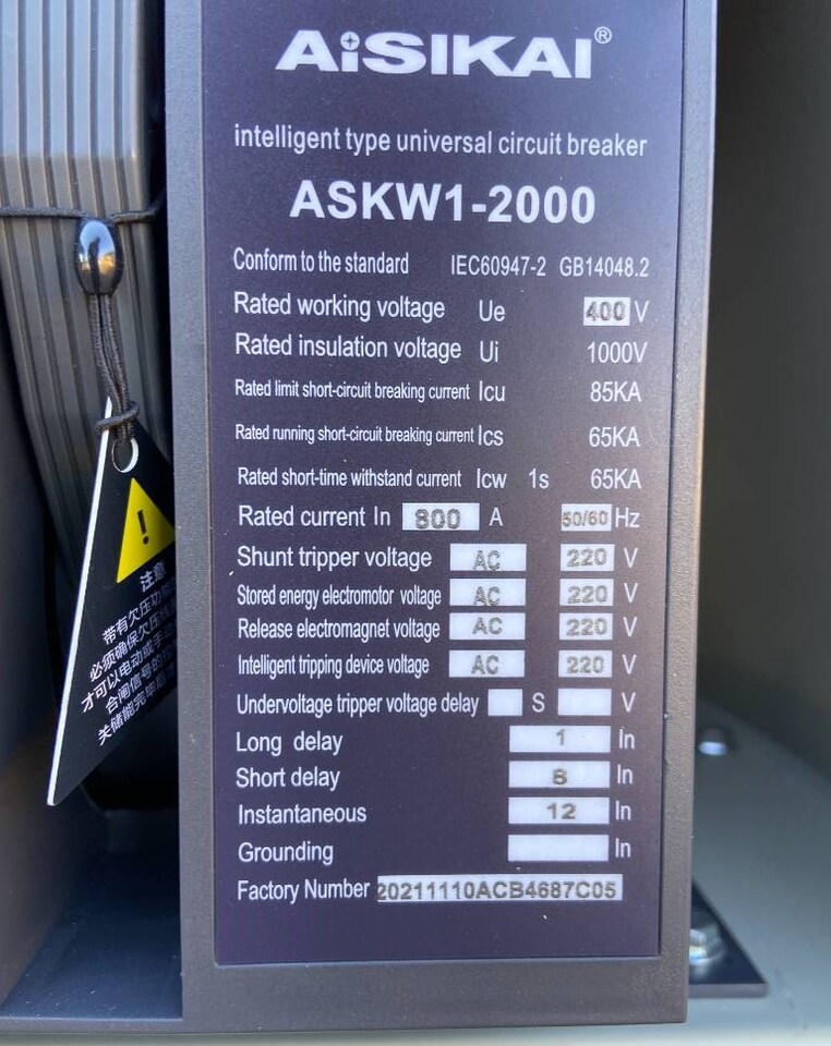 Sprzęt budowlany Aisikai ASKW1-2000 - Circuit Breaker 800A - DPX-35: zdjęcie 5