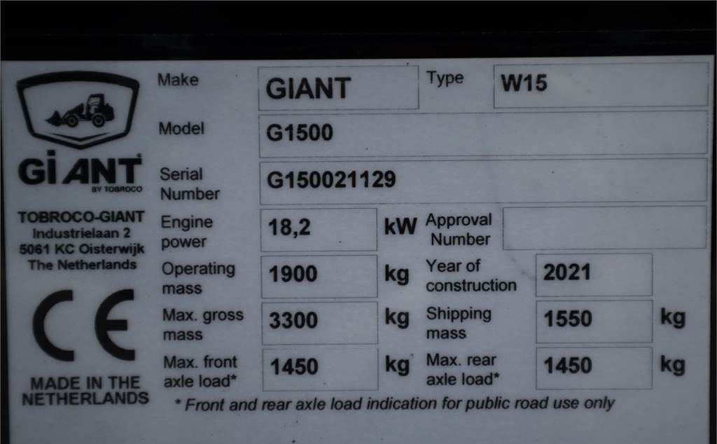 Ładowarka kołowa GiANT G1500 NEW, Valid inspection, Also Available For Re: zdjęcie 6