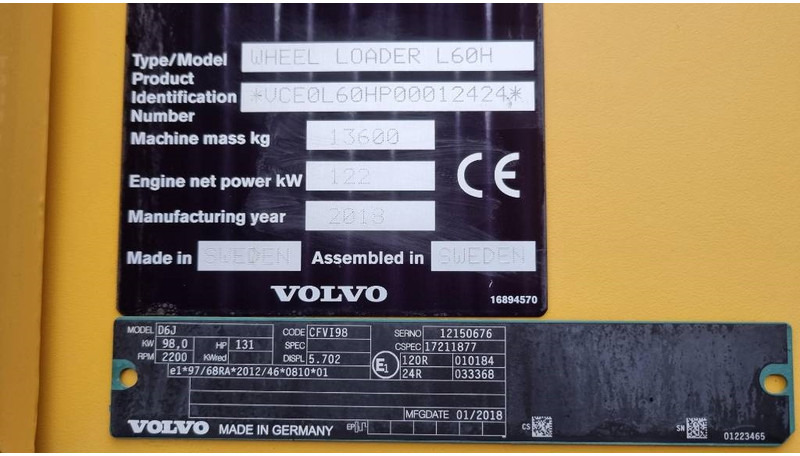 Ładowarka kołowa Volvo L60H, Hjullastare