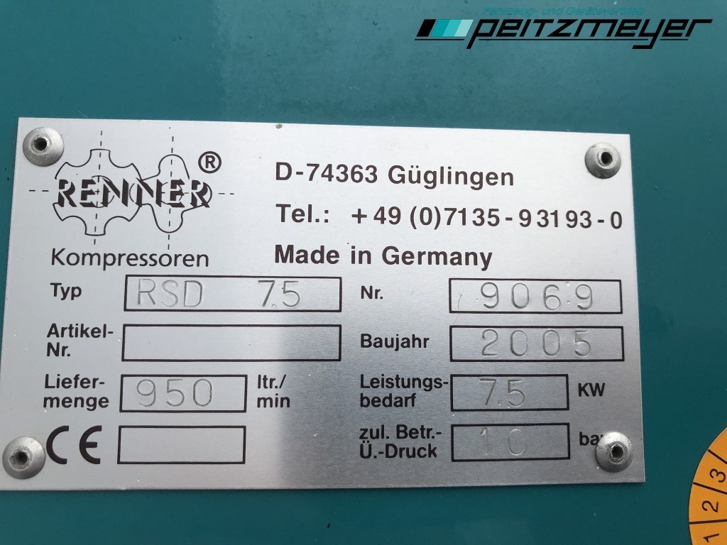 Sprężarka powietrza Renner Kompressor RSD 7.5 10 bar / 950 L pro Min. / 7,5 KW: zdjęcie 14