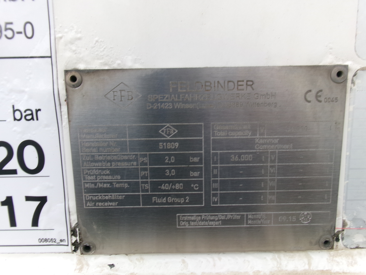 Naczepa cysterna dla transportowania mąki Feldbinder Powder tank alu 36 m3 / 1 comp: zdjęcie 22