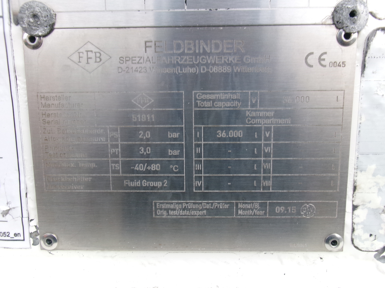 Naczepa cysterna dla transportowania mąki Feldbinder Powder tank alu 36 m3 / 1 comp: zdjęcie 17