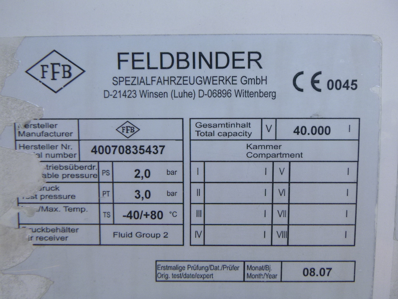 Naczepa cysterna dla transportowania mąki Feldbinder Powder tank alu 40 m3 / 1 comp: zdjęcie 13