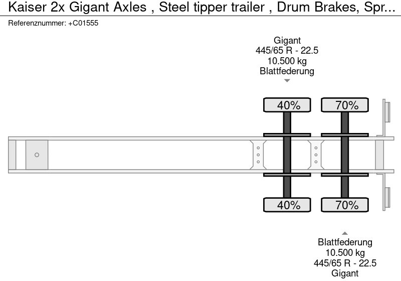 Naczepa wywrotka Kaiser 2x Gigant Axles , Steel tipper trailer , Drum Brakes, Spring Suspension: zdjęcie 13