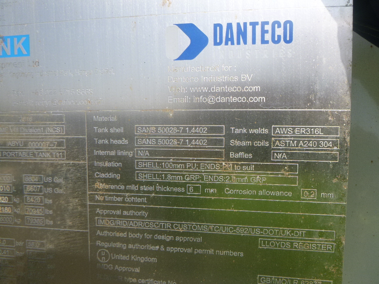 Kontener zbiornikowy, Naczepa Danteco Food tank container inox 20 ft / 25 m3 / 1 comp: zdjęcie 21