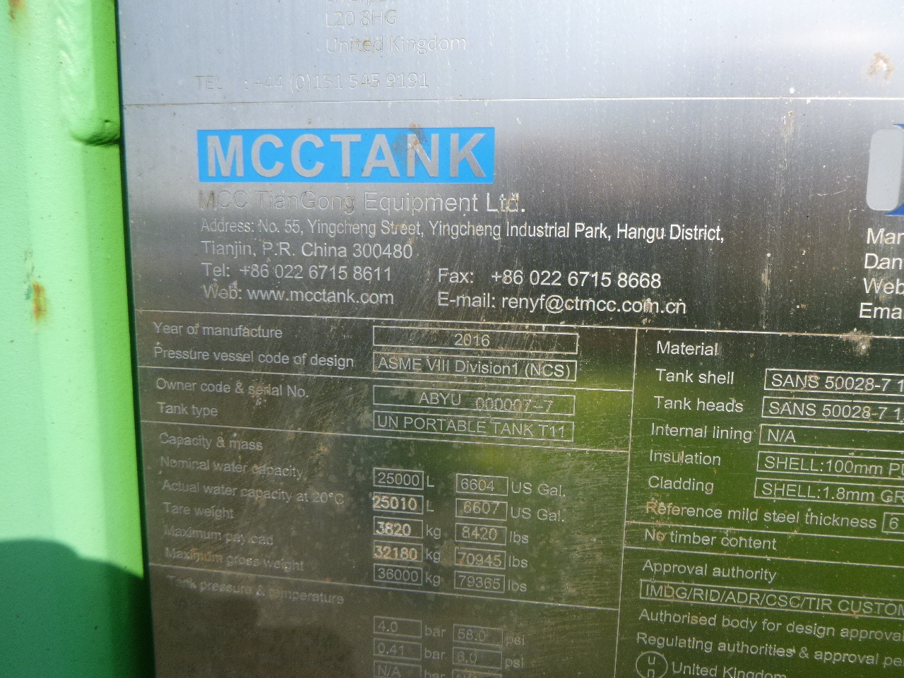 Kontener zbiornikowy Danteco Food tank container inox 20 ft / 25 m3 / 1 comp: zdjęcie 19
