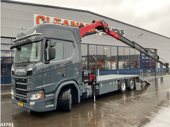 Scania R 650 Euro 6 V8 Retarder HMF 26 Tonmeter laadkraan Autotransporter met oprijplaten - Ciężarówka do przewozu samochodów