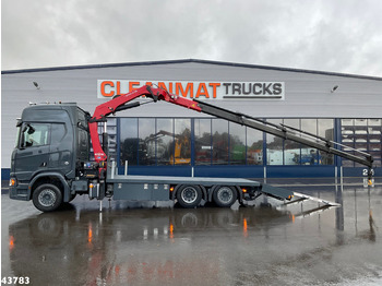 Scania R 650 Euro 6 V8 Retarder HMF 26 Tonmeter laadkraan Autotransporter met oprijplaten - Samochod ciężarowy z HDS