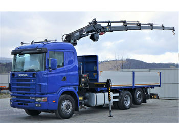 Samochód ciężarowy skrzyniowy/ Platforma, Samochod ciężarowy z HDS Scania 164L  580 Pritsche 6,30m +Kran /FUNK Topzustand!: zdjęcie 1