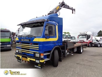 Samochód ciężarowy skrzyniowy/ Platforma, Samochod ciężarowy z HDS Scania 82M + Manual + Hiab Crane + Blad-Blad + adjustable deck lift + winch: zdjęcie 1