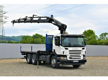 Samochód ciężarowy skrzyniowy/ Platforma, Samochod ciężarowy z HDS Scania P340 Pritsche 6,50m +HIAB 144E-4HIDUO + FUNK/6x4: zdjęcie 1