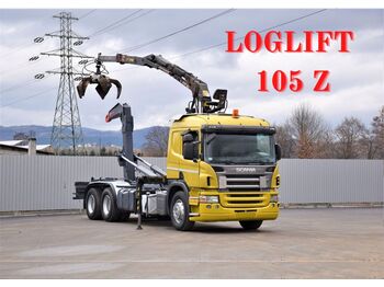 Ciężarówka hakowiec, Samochod ciężarowy z HDS Scania P 420 Abrollkipper * LOGLIFT 105 Z * TOPZUSTAND: zdjęcie 1