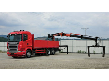 Samochód ciężarowy skrzyniowy/ Platforma Scania R480 *Pritsche 6,90 m + KRAN*Top Zustand!: zdjęcie 1