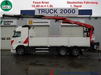 Samochód ciężarowy skrzyniowy/ Platforma, Samochod ciężarowy z HDS Volvo FH13-420 Fassi 22T/M 11m=2t.1.Hand Deutscher LKW: zdjęcie 1