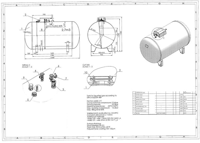 De Visser LPG GASTANK 2700 LITER Ø 1250 including tank fittings - Zbiornik paliwa: zdjęcie 3 De Visser LPG GASTANK 2700 LITER Ø 1250 including tank fittings - Zbiornik paliwa: zdjęcie 3