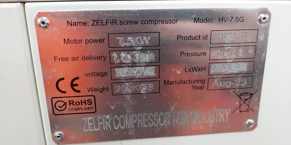 Nowy kompresor śrubowy Zelfir 7.5 kW 1100l/min zbiornik - Sprężarka powietrza: zdjęcie 5 Nowy kompresor śrubowy Zelfir 7.5 kW 1100l/min zbiornik - Sprężarka powietrza: zdjęcie 5