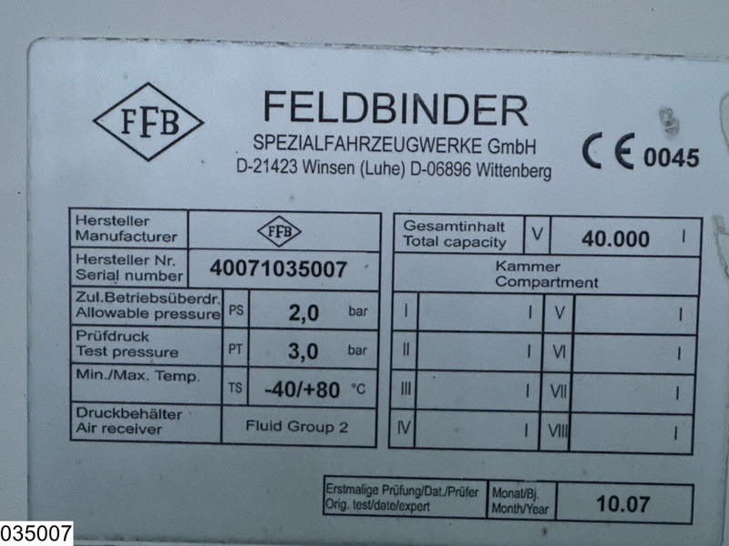 Feldbinder Silo 40.000 Liter, 3 Comp - Naczepa cysterna: zdjęcie 4 Feldbinder Silo 40.000 Liter, 3 Comp - Naczepa cysterna: zdjęcie 4