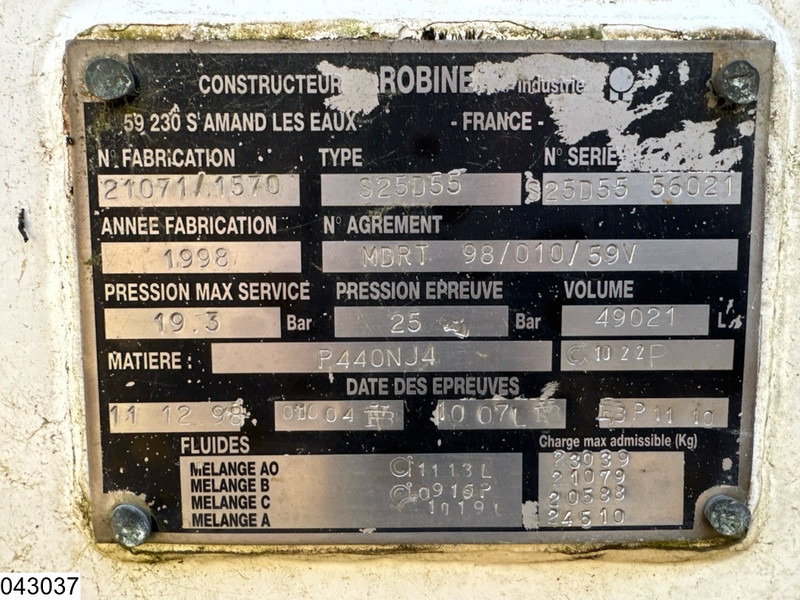 Naczepa cysterna ROBINE Gas 49.021 Liter, LPG GPL Butane gas, 1 Comp: zdjęcie 9 Naczepa cysterna ROBINE Gas 49.021 Liter, LPG GPL Butane gas, 1 Comp: zdjęcie 9