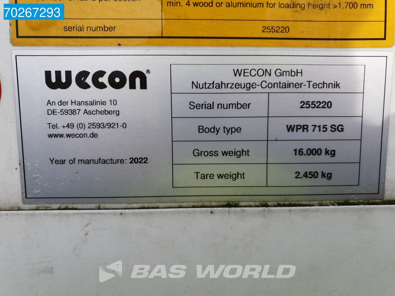 Nadwozie - plandeka Wecon WPR 715 SG 6X2 Durchladesysteem 20FT / BDF / Wecon / Wechselbrücke: zdjęcie 12 Nadwozie - plandeka Wecon WPR 715 SG 6X2 Durchladesysteem 20FT / BDF / Wecon / Wechselbrücke: zdjęcie 12