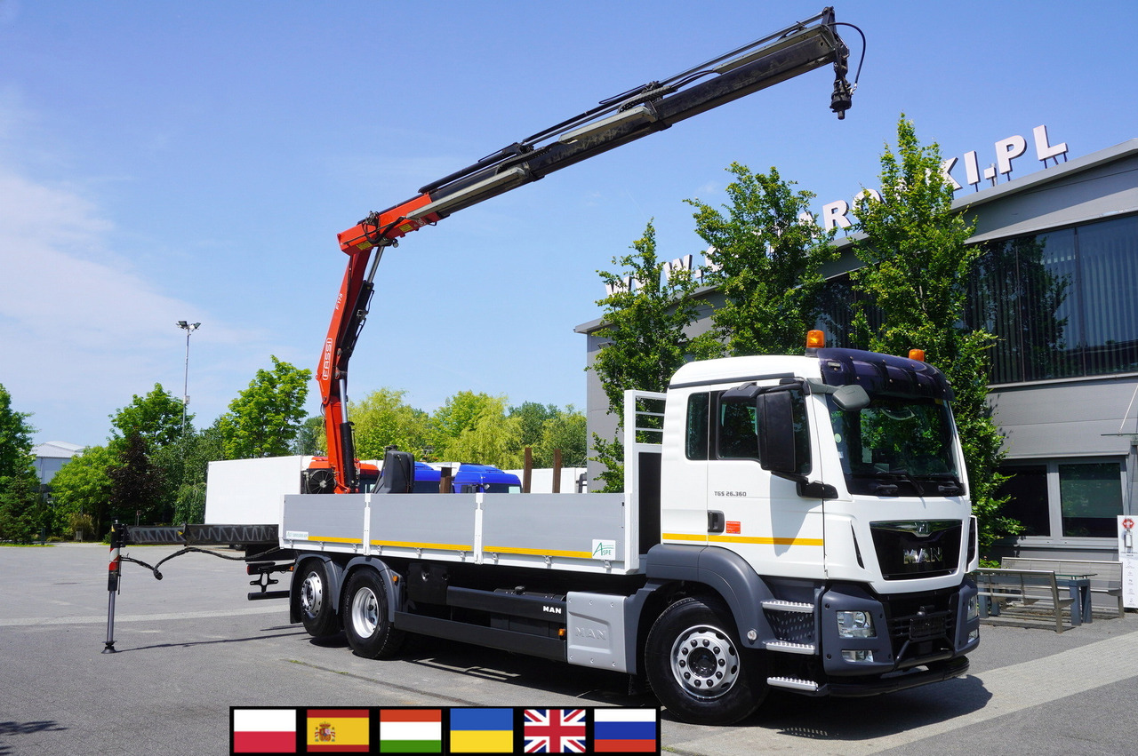 MAN TGS 26.360 Flatbed / Fassi F175 7.7 T / steered 3rd axle - Samochod ciężarowy z HDS: zdjęcie 1 MAN TGS 26.360 Flatbed / Fassi F175 7.7 T / steered 3rd axle - Samochod ciężarowy z HDS: zdjęcie 1