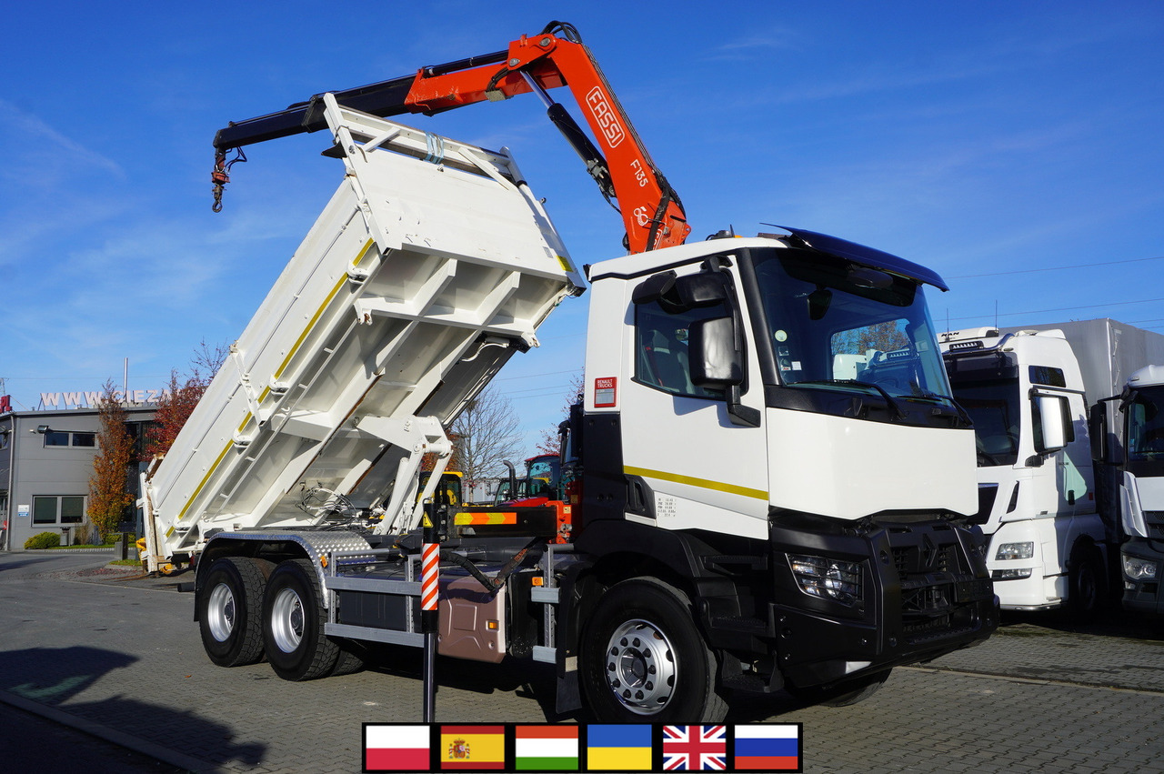 RENAULT C380 E6 6×4 / HDS Fassi F135 2700 MTH / Range 8 m / 5.6 t lifting capacity / 3-side tipper / Bortmatic - Samochod ciężarowy z HDS: zdjęcie 1 RENAULT C380 E6 6×4 / HDS Fassi F135 2700 MTH / Range 8 m / 5.6 t lifting capacity / 3-side tipper / Bortmatic - Samochod ciężarowy z HDS: zdjęcie 1