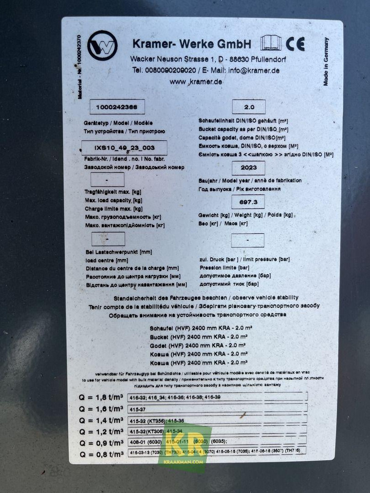 2400 HVF GRONDBAK Kramer - Łyżka do ładowarki do Maszyn budowlanych: zdjęcie 4 2400 HVF GRONDBAK Kramer - Łyżka do ładowarki do Maszyn budowlanych: zdjęcie 4