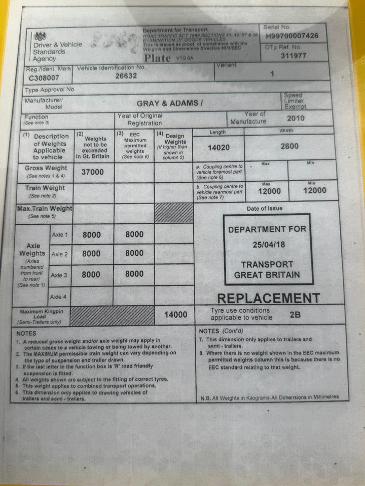 Gray and Adams 2010 Vector 1850 MT – D11 - Naczepa chłodnia: zdjęcie 4 Gray and Adams 2010 Vector 1850 MT – D11 - Naczepa chłodnia: zdjęcie 4