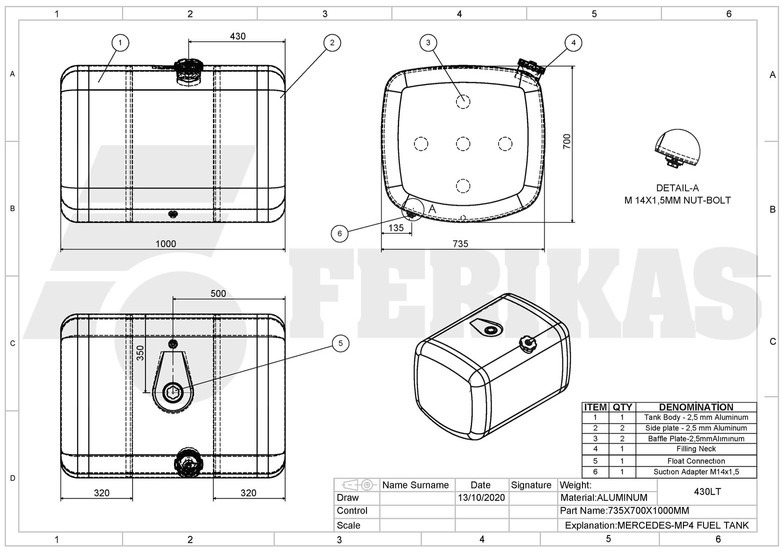 Nowy Zbiornik paliwa do Samochodów ciężarowych Mercedes-Benz New aluminum fuel tank 430L: zdjęcie 8