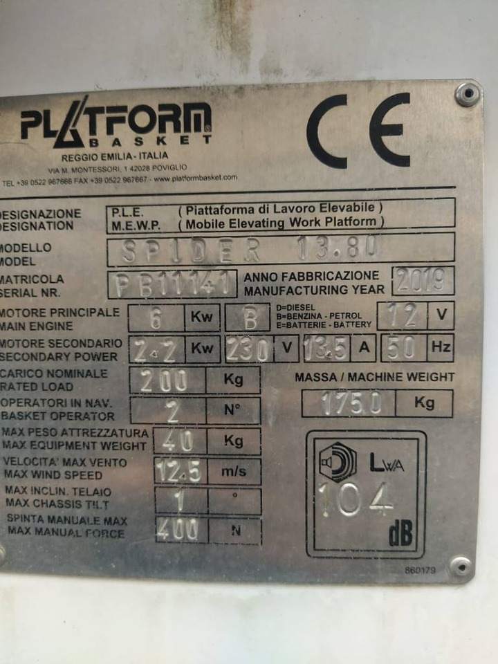Platform Basket 13.80 - Podnośnik pająk: zdjęcie 4 Platform Basket 13.80 - Podnośnik pająk: zdjęcie 4