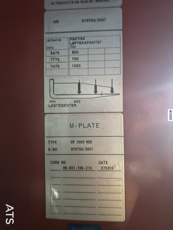 Wózek widłowy elektryczny BT OP 1000 HSE Elektrisk truck: zdjęcie 15 Wózek widłowy elektryczny BT OP 1000 HSE Elektrisk truck: zdjęcie 15